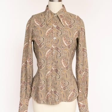 1970s Blouse Daggar Collar Paisley Top S 