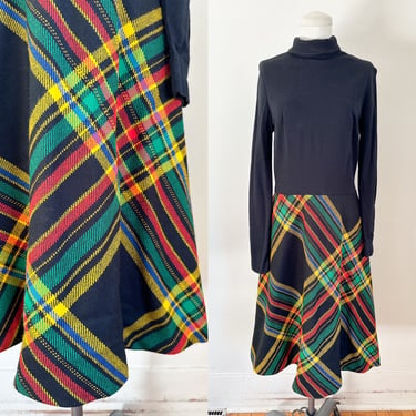 Vintage 1960s Rainbow Plaid Knit Dress / S-M 