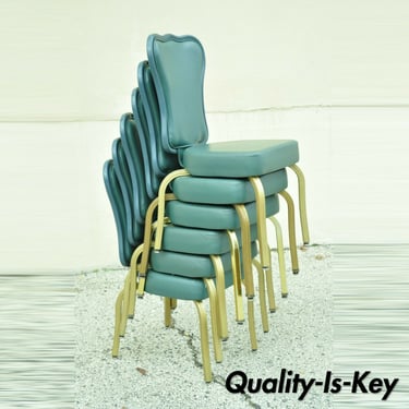 Infanti Green Naugahyde Metal Frame Stacking Banquet Dining Chairs - Set of 6