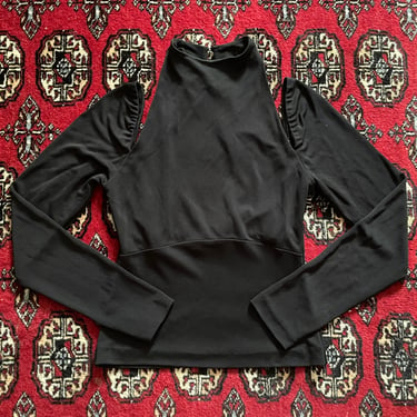 Vintage ‘80s ‘90s Nicole Miller New York cold shoulder top, black rayon, long sleeve, S 