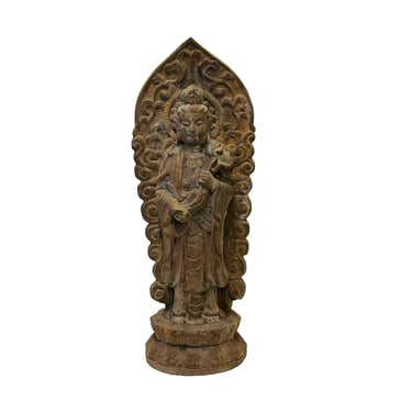 Chinese Rustic Wood Bodhisattva Kwan Yin Tara Standing Buddha Statue ws2733E 