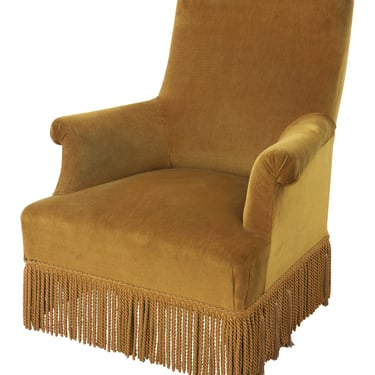 Antique Napoleon III Gold Velvet Arm Chair w/ fringe