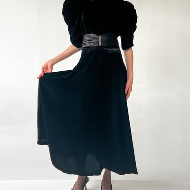 Black Velvet Puff Sleeve Gown (S)