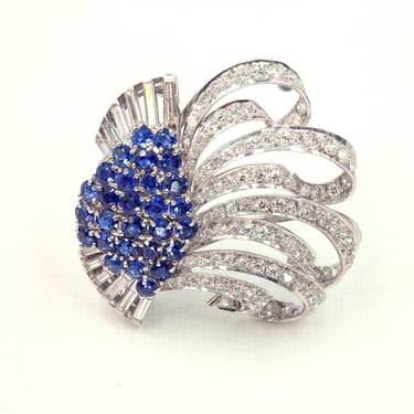 1940s Platinum Duette with Diamonds and Sapphires