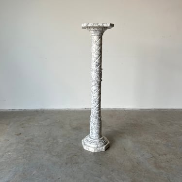 Vintage White & Black Italian Column Marble Pedestal 