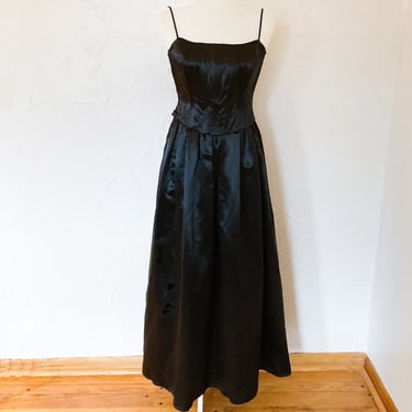 80s/90s Black Satin Corset Formal Gown Dress | Small 