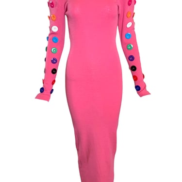 Patrick Kelly F/W '86/'87 RARE Pink Jersey Gown with Colorful Buttons