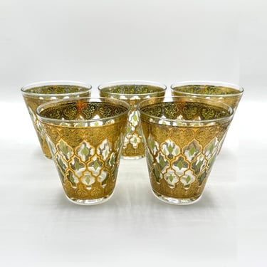 Vintage Gold Valencia Culver Old Fashioned Drinking Glasses set of 5 