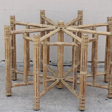 Authentic McGuire Octagonal Bamboo Rattan Organic Modern Dining Table Base Hollywood Regency 