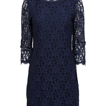 Diane von Furstenberg - Navy Lace Overlay Cocktail "Zarita" Dress Sz 8