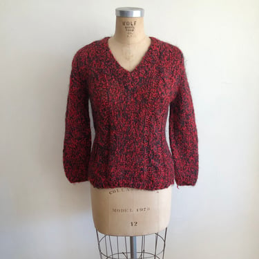 Black and Red Boucle Pullover - 1980s 