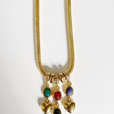 Vintage scarab beetle heart necklace 