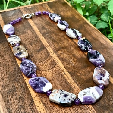 Carved Amethyst Necklace Purple Natural Crystal Jewelry Italian Italy Vintage Retro Handmade 