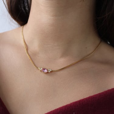 Vintage Dainty Pink Gem Necklace