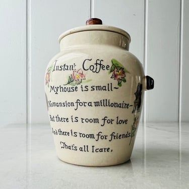 Vintage Instant Coffee jar with lid, room for spoon, Ceramic, Made in Japan, Mid century, Retro Kitchen Decor, Lovely gift for coffee lover 