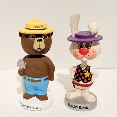 Vintage 1990s Funko Wacky Wobbler Smokey Bear & Ricochet Rabbit Bobble Head Figure Rare 7