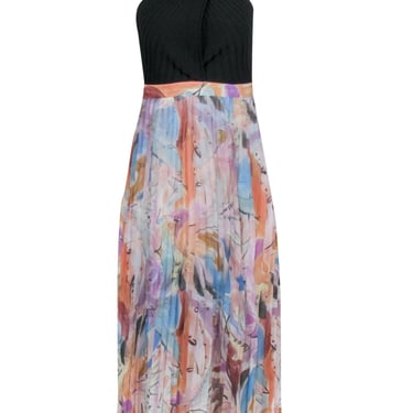 TED BAKER - Black Cross Front Knit Bodice Dress w/ Pleated Skirt Size 4