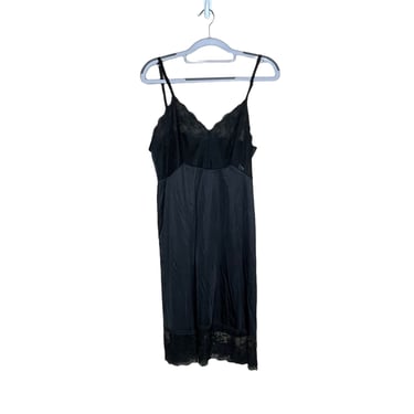 Vintage Vanity Fair Black Nylon Full Slip Dress Lace Bodice Size 32 