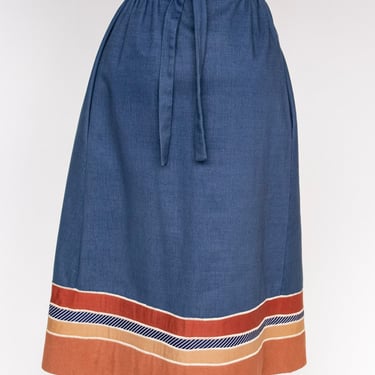 1970s Wrap Skirt Cotton Denim Patchwork M 