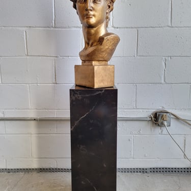 Vintage Plaster Michelangelo Bust Dupe with Formica Pedestal