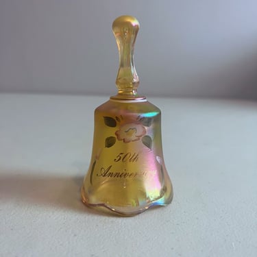 Vintage Fenton Glass Iridescent 50th Anniversary Hand Bell Hand Painted Signed 