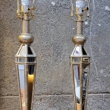 Mid-Century Modern Mirrored Hollywood Regency Table Lamps by John Richard Lighting 