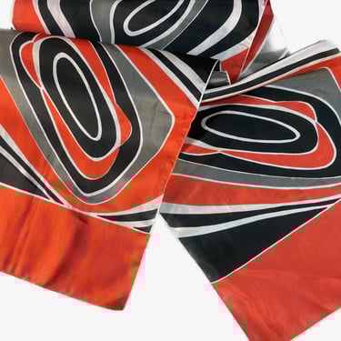 Vintage 1970s Italian Scarf for Macy Associates | Emilio Pucci Style Geometric Print | Red Gray Black Cream Acetate | Retro Handkerchief 