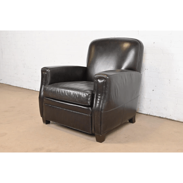 Ethan Allen Modern Art Deco Black Leather Lounge Chair