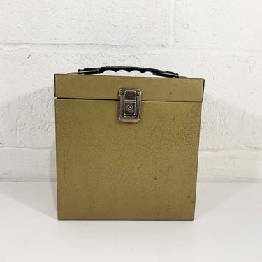 Vintage Metal 45 Box Record Case Holder Storage Mid-Century Retro Music Musical Gold Black Plastic Handle 