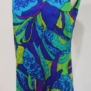 Vintage 1960s Lord & Taylor Psychedelic Mini Shift Dress Blue/Green Mod Retro 