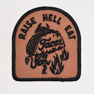 Raise Hell Eat Tacos Iron on Embroidered El Diablo Taco Patch, Patches, Stocking Stuffers, Gifts for Men, Gifts for Her, Fiesta, Devil 