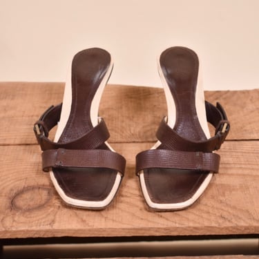 Brown Y2K Slide On Strap Heels By Gucci, 6.5