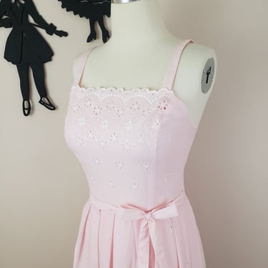 Vintage 1970's Pink Maxi Dress / 70s Lanz Cotton Eyelet Dress XS 