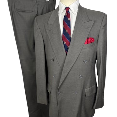 Vintage 1980s/1990s Double-Breasted Lightweight Wool 2pc Suit ~ size 40 Long ~ jacket / blazer / sport coat / pants ~ Made in USA 
