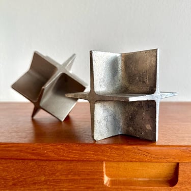 MCM Carl Aubock III bookends / brutalist industrial chic / nickel-plated steel geometric design for Werkstatte Carl Aubock 