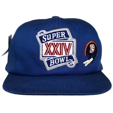 Vintage 1990 Super Bowl XXIV Denver Broncos Football Embroidered SnapBack Hat Cap 