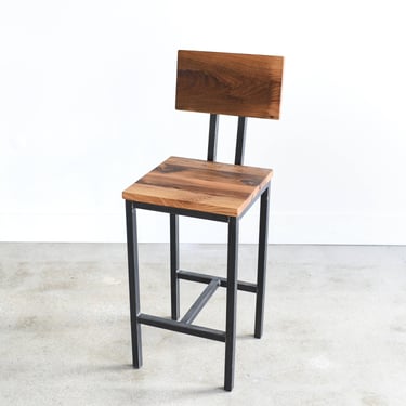 Rustic Bar Stool made from Reclaimed Barn Wood / Industrial Steel Frame 