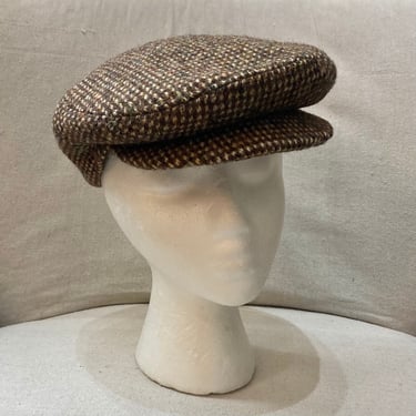 Vintage HARRIS TWEED NEWSBOY Cap Hat / Cabbie / Hand Woven Scottish Wool / Color Flecks / 7.5 
