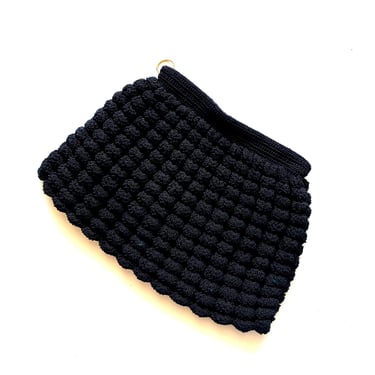 Vintage 40s 1940s Crochet Black Bag Woven Macramé Purse Handbag Clutch 