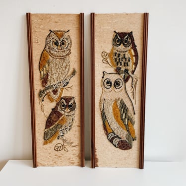 Retro Owl Art Pair