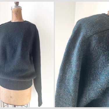 Vintage ‘80s L.L. Bean Shetland wool sweater, made in Ireland | forest green dark teal marled yarn, preppy wool pullover sweater, M 