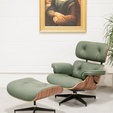 Green Leather Iconic Chair and Ottoman