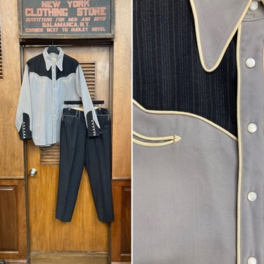 Vintage 1940’s Rodeo Ben Western Cowboy Rockabilly Shirt & Pants Outfit Set, Pant Suit, Western, Cowboy, Two Tone, 1940’s Set, Pearl Snap, 