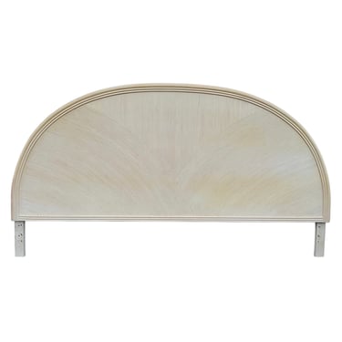 Pencil Reed King Headboard - Vintage Creamy White Wood Rattan Arched Curved Half Moon Style Coastal Bedroom Furniture 
