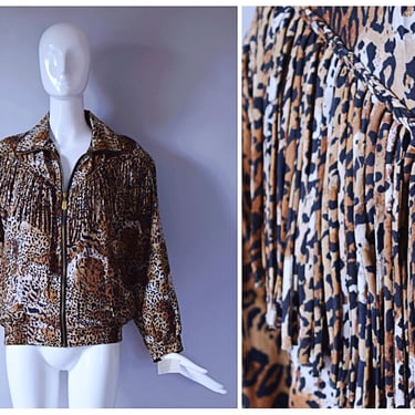 Vintage 1990s Fuda International cheetah print silk fringe trim bomber Jacket | 1990s 90s 2000s jacket 