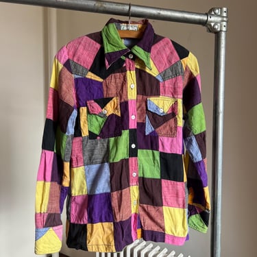 70’s vintage colorful patchwork cotton checkered madras shirt 