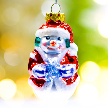 VINTAGE: Snowman Glass Ornament - Blown Figural Ornament - Hand Painted Ornament - Mercury Ornament - SKU 30-403-00013369 