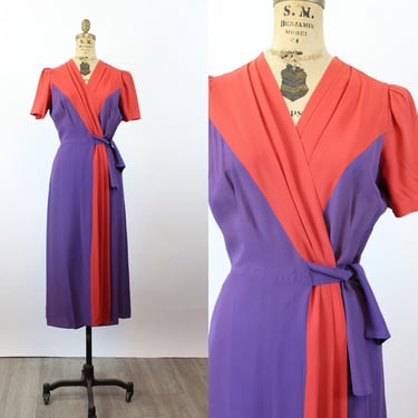 1940s PURPLE RED rayon dressing gown DRESS small medium | new summer 