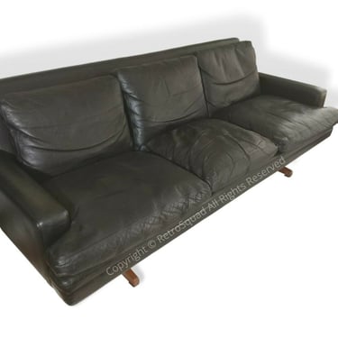 Danish Modern Black Leather Sofa Couch By Fredrik Kayser for Vante MCM Vintage
