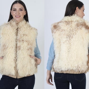 Reversible Curly Lamb Vest, 70s Mongolian Fur Jacket, Real Shaggy Sleeveless, Outdoor Unisex Mens Womens Fit 